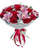 Orchids & Red Roses. 7 sizes bouquets